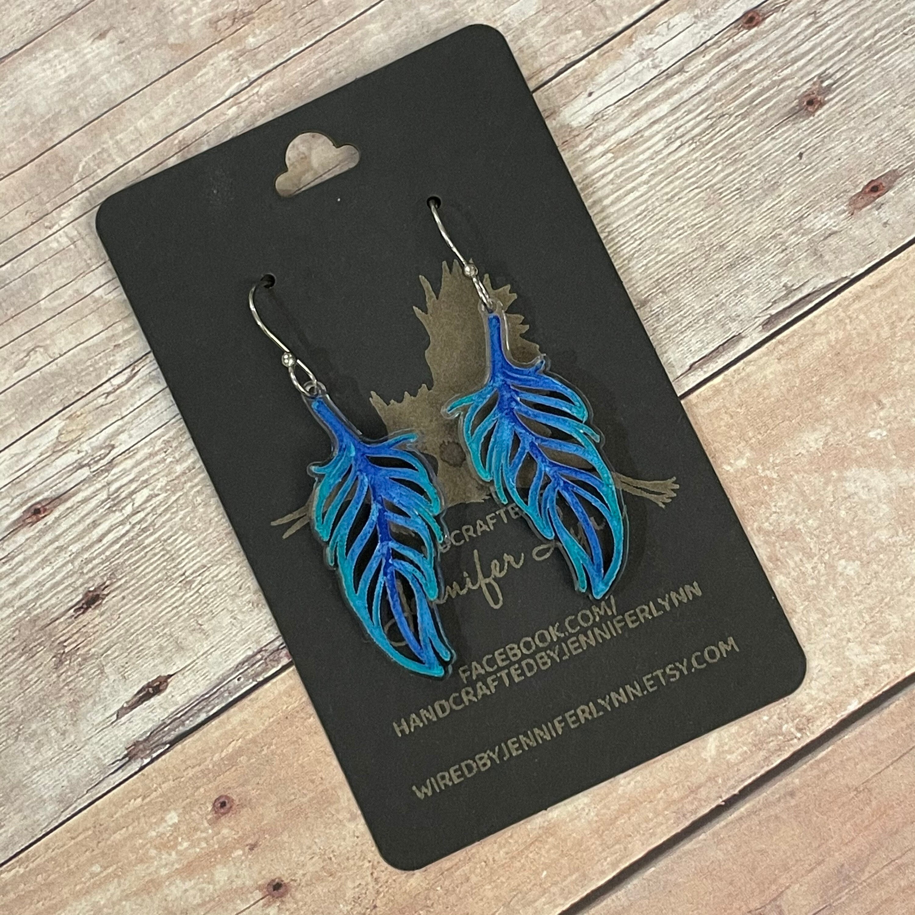 Laser Engraved and Hand Painted Feather Earrings. Lightweight Etsy