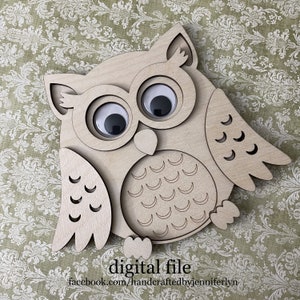 Owl SVG vector cut file glowforge laser cutter wiggle eyes OR engraved scored eyes TWO files cricut wood acrylic ornament kids diy kit paint