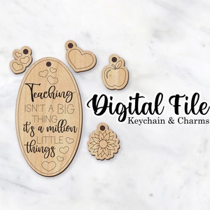 PROFESOR LLAVERO svg pdf con opciones de encanto 4 encantos enseñanza Glowforge archivo listo para láser descarga digital Apple corazón girasol escuela enseñar