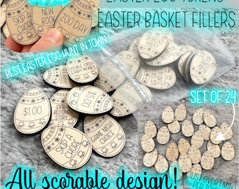 EASTER BASKET TOKENS svg pdf cut file easter egg prizes reward coins bunny digital download glowforge laser kids outdoors adventure children