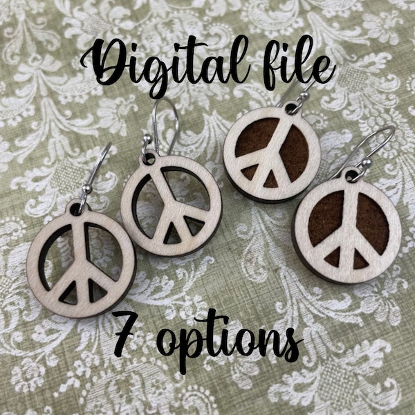 PEACE SIGN svg cut file bundle- 7 options dangle earrings digital download glowforge laser printer cut engraved wood acrylic jewelry hippie