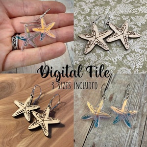 SVG DXF cut file starfish sea star earrings engrave digital download glowforge laser cutter printer print cut sea life ocean wood jewelry