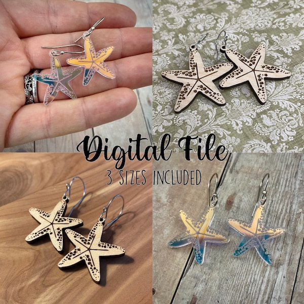 SVG DXF cut file starfish sea star earrings engrave digital download glowforge laser cutter printer print cut sea life ocean wood jewelry