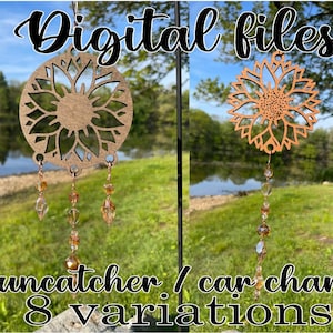 SUNFLOWER set of 8 Suncatcher SVG DXF cut file sun catcher Car charm digital download glowforge laser rain flower garden plant gift shower