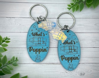 Pop-Up Camper or A-Frame KEYCHAINS &quot;What&#39;s Poppin&quot; &quot;raise the roof&quot;  camping summer car charm-RV keys gift graduation dad 2025 Mother&#39;s Day