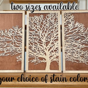 laser cut Tree Panel Wall Art- you choose stain colors. 2 sizes to choose from. 3 panel set. wall decor sign tree of life branches forest