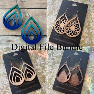 pacchetto file taglio svg - TEAR DROP orecchini penzoloni digital download glowforge stampante laser taglio gioielli in legno inciso acrilico mandala fantasia