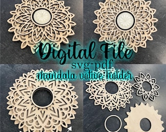 MANDALA VOTIVE HOLDER svg pdf laser cut file Candle Holder resizable glowforge vector digital download