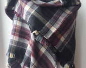 Scottish classic plaid blanket scarf- burgundy gray black tartan plaid Flannel wrap shawl man woman blanket scarf-2019 winter fashion Turkey