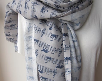 Cat Music Scarf, Lightweight Cotton Gauze, Cat Lover Gift