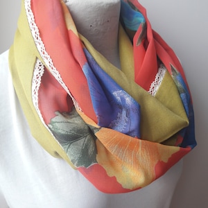 Scarves floral infinity women scarf- 2025 fashion color trends olive green yellow orange blue- mothers day gift for her Selectscarf Turkey