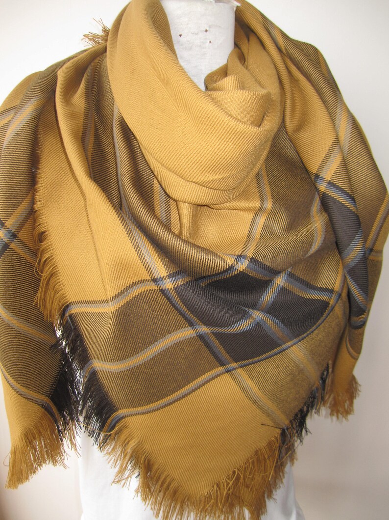 Mustard Plaid Blanket Scarfmustard Tartan Plaid Flannel Wrap Etsy