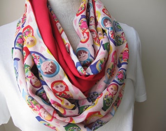 Matryoshka infinity Scarf, Russian nesting dolls, matryoshka Babushka doll print scarves, matryoshka Addict lover gifts, women&#39;s scarves