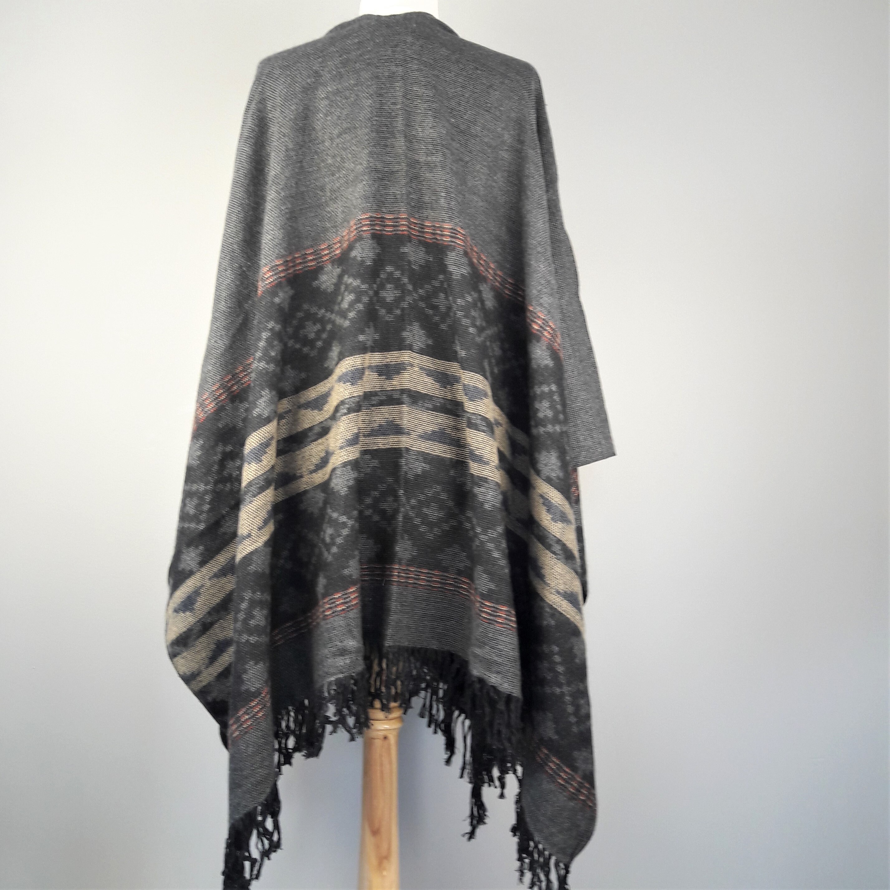 Poncho Oversize Gray Black Turkish Kilim Pattern - Etsy