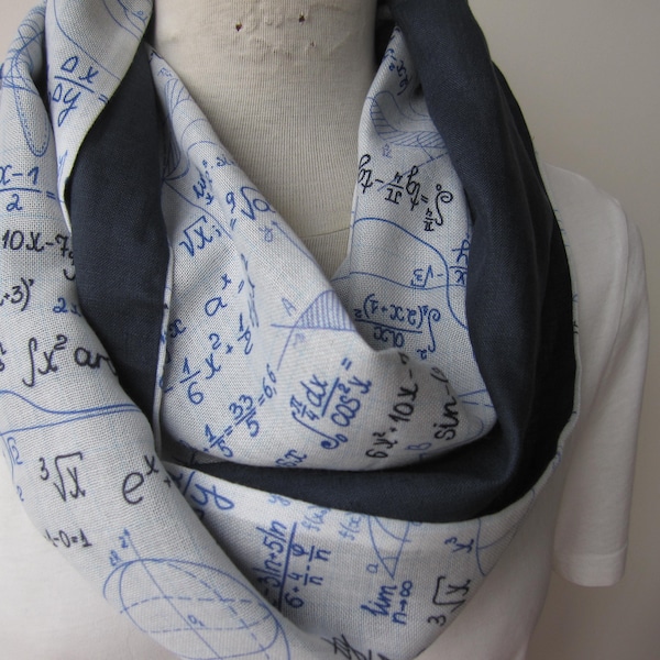 Math book scarf- math gift for men women-Mathematics print Infinity Scarf Gift for Women- Engineer Teacher Mathematician Gift for him