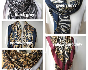 hijab-square Leopard head scarf-women's scarves, fashion animal leopard print, camel yellow gray burgundy navy tan brown gift for her mother