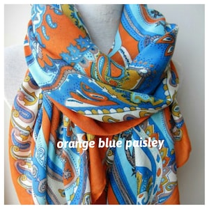Pashmina wraps shawls - scarf women&#39;s fashion paisley scarf -orange blue colorful print Pashmina shawl scarf  wedding bridesmaid gifts