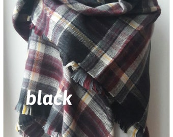 Oversized flanellen dekensjaal met Schotse ruit – bordeauxgrijs zwart