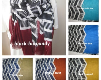 Scarf wrap shawl hijab -2023 winter fashion pashmina, chevron stripe men women scarves- Russet orange olive green burgundy mustard blue navy