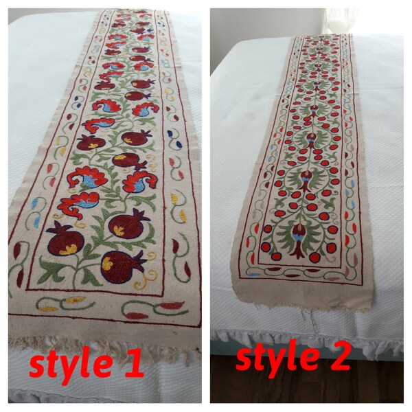 Embroidered runner bed scarf Turkish Ottoman tile pattern Turkish French country home bohemian suzani cloth bedding table runner nurdanceyiz