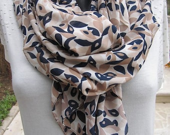Leaf pattern scarf-pastel color women&#39;s scarves- fall Fashion chiffon fabric scarf-nature lover gifts for her gray black ivory tan camel
