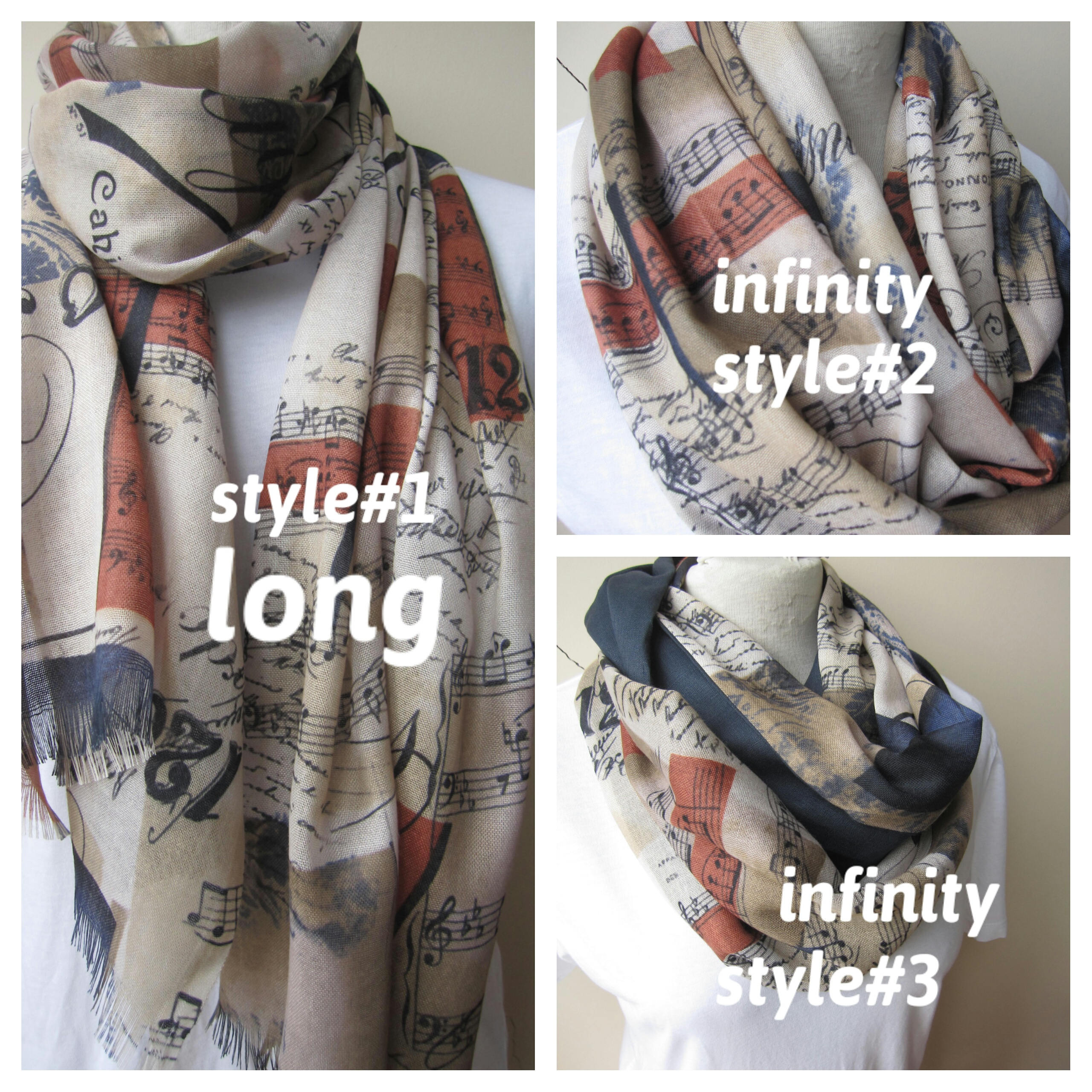Music Scarf, Music Notes Scarf, Music Text Print Scarf, Music Writing ...
