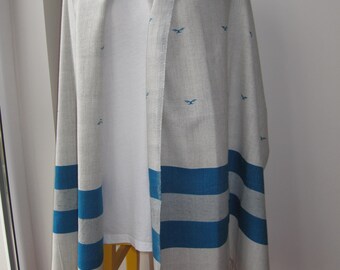 Handgeweven wollen dekensjaal - oversized flanellen omslagdoek