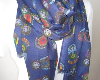 Matryoshka Scarf, Russian nesting dolls matryoshka Babushka doll print scarves matryoshka Addict lover gifts women&#39;s scarves long infinity