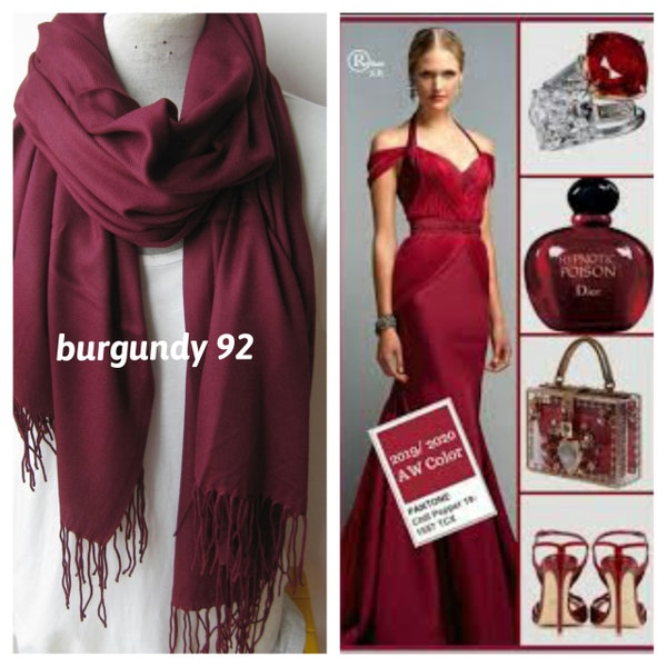 Burgundy scarf 2023 fall winter fashion deep red wine color trends scarves solid Pashmina wraps shawls scarf -women's fashion accessories