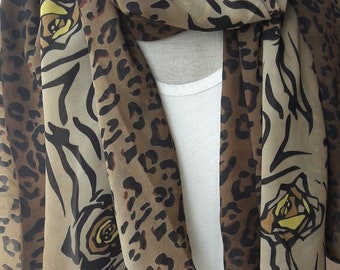 Leopard scarf, hijab head scarf, yellow camel leopard print fabric scarf, women's fall fashion, animal scarves, holiday fashion gift for her