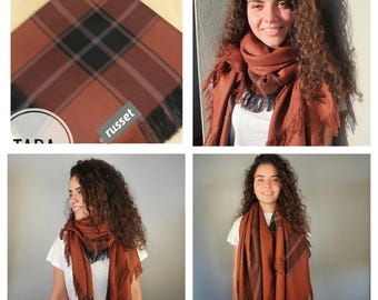 Plaid blanket scarf-russet orange navy blue mustard tartan plaid Flannel wrap shawl- men&#39;s-women&#39;s blanket scarf-2025 winter fashion Turkey