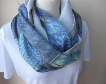 Blauwe geruite oneindigheidssjaal - patchwork denimblauwe linnen grijze pashminasjaal, sjaal van wollen stof, Man-2025 wintermode, cadeausjaal voor hem