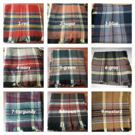 Plaid Blanket Scarf Green Burgundy Gray Red Blue Mustard Etsy
