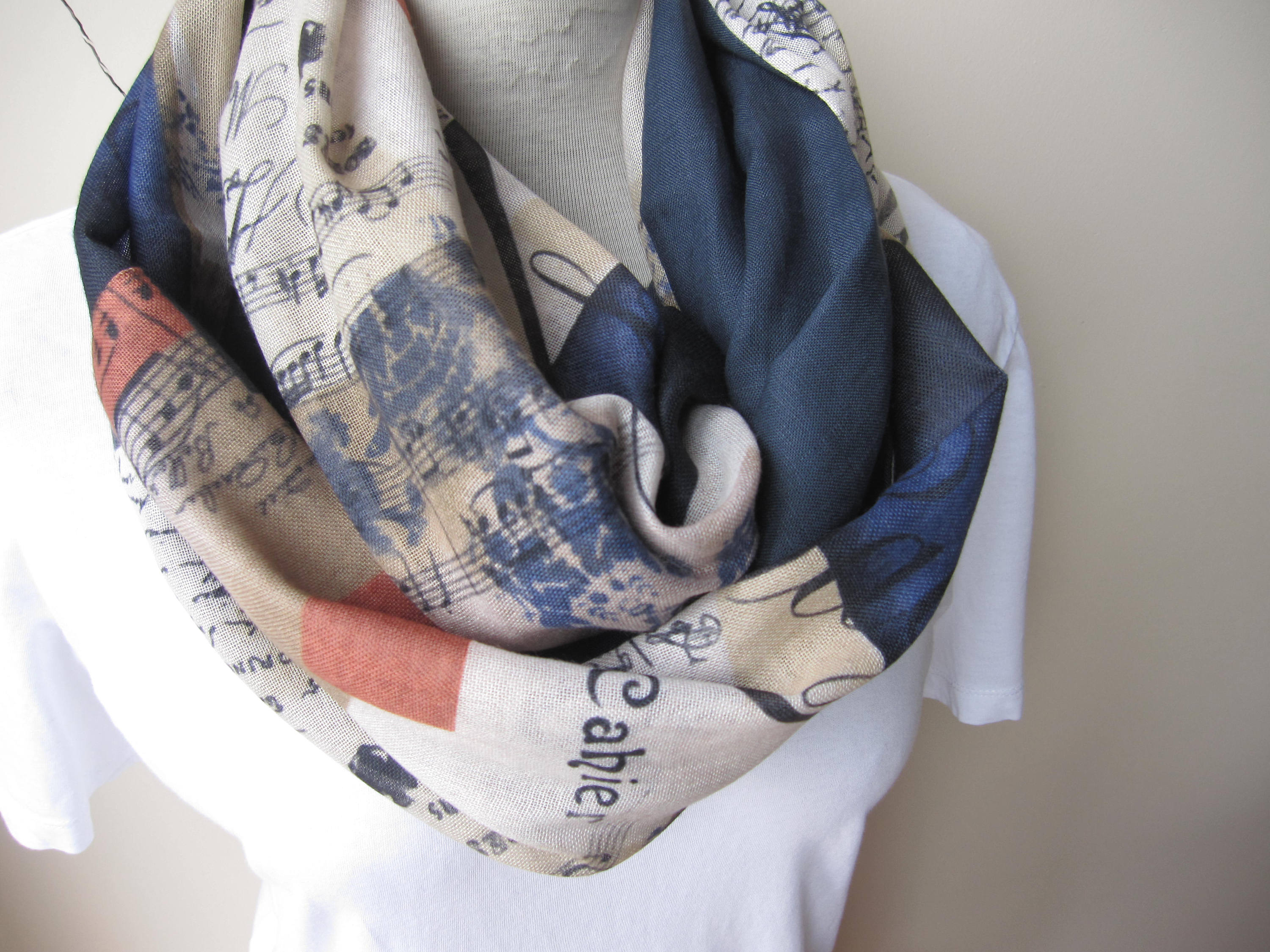 Music Scarf, Music Notes Scarf, Music Text Print Scarf, Music Writing ...