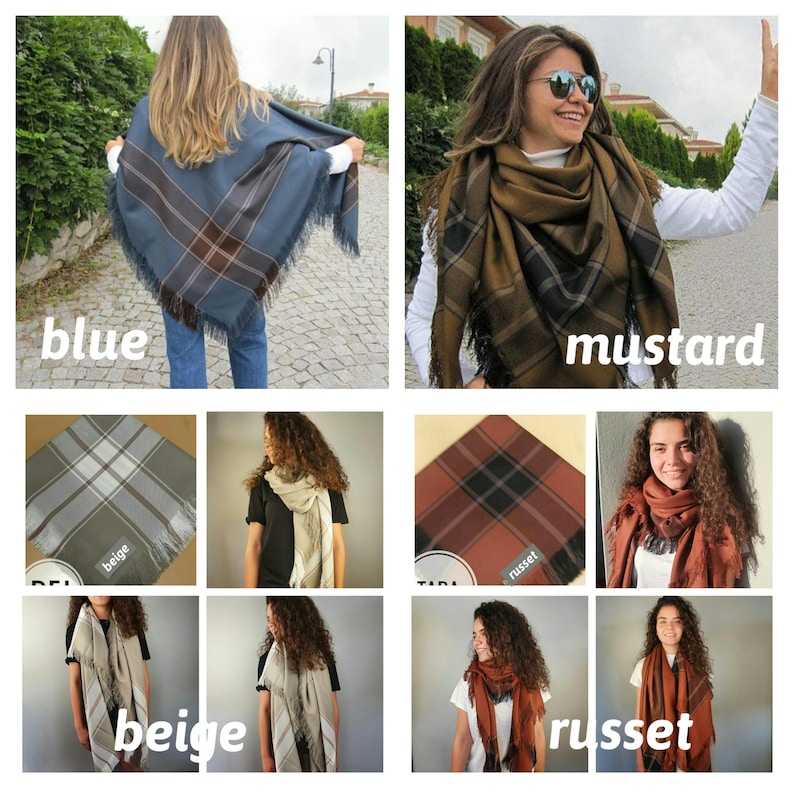 Plaid Blanket Scarf: Petroleum Blue Brown Tartan Flannel Shawl image 10