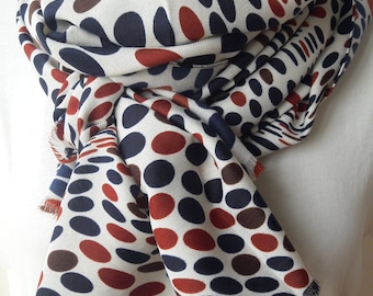 Russet orange navy blue-polka dot scarf-wrap shawl-pashmina -women's scarves - 2025 fall winter fashion-trend color print, gift for her