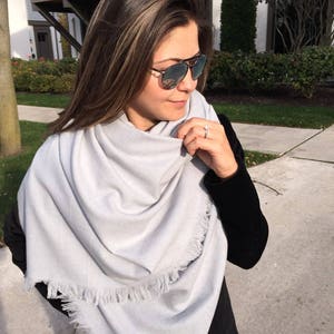 Wool flannel fabric blanket scarf -cashmere wrap shawl scarf-oversized xl solid pale blue soft warm -2023 winter FASHION, women-men scarves