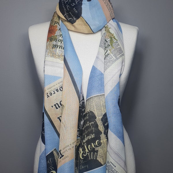 Pride and Prejudice Book Scarf, Gift For Her woman.Jane Austen Darcy qoute scarf, Women's scarves, literature literary librarian book lover