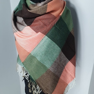 Plaid blanket scarf- grey gray purple plaid Flannel wrap shawl - scarf men - women blanket scarf - 2025 winter-women fashion shawl scarf