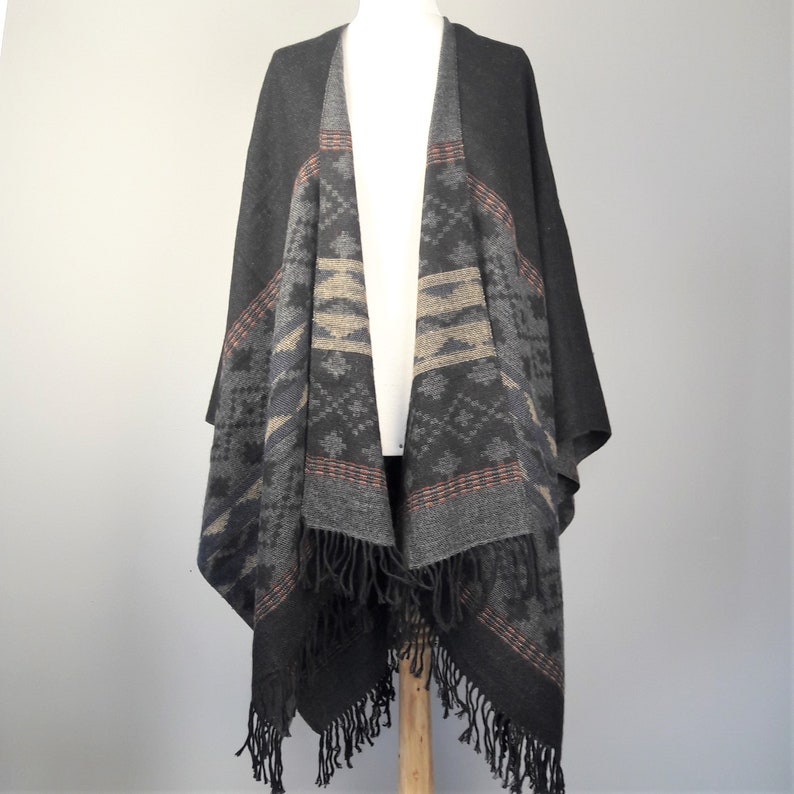 Poncho Oversize Gray Black Turkish Kilim Pattern - Etsy