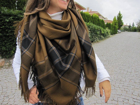 Plaid blanket scarf - Mustard tartan plaid 