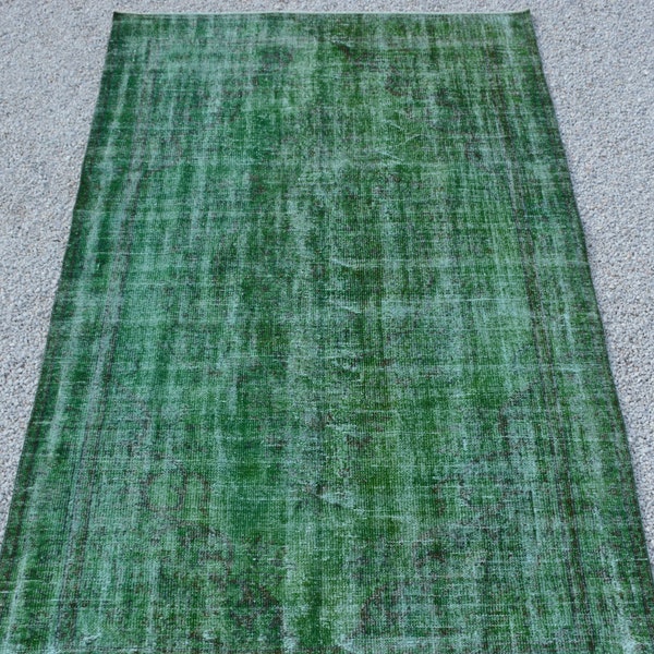 HUGE SALE...5.6 x 9.4 ft. Overdyed Rug. Vintage Turkish Rug.Green Rug. Living Room Rug. Faded rug. Antique Rug Anatolian Rug.Floor Rug