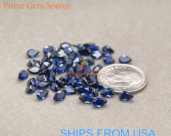5x3mm Pear Deep Blue Lab Grown Sapphire. Real Corundum. Premium AAA Quality - Excellent Cut & Polish. 1 Stone Only.