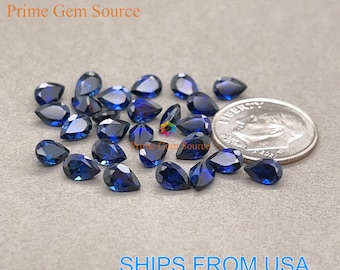 6x4mm Pear Deep Blue Lab Grown Sapphire. Real Corundum. Premium AAA Quality - Excellent Cut & Polish. 1 Stone Only.