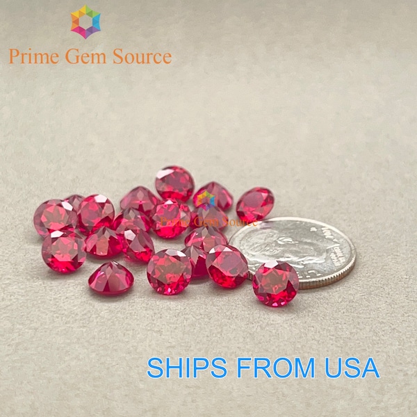 6mm Round Red Lab Grown Ruby. Real Corundum. Premium AAA Quality - Excellent Cut & Polish. 1 Stone Only.