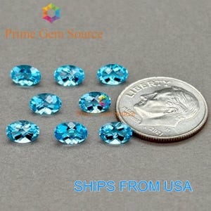 6 x 4 mm Oval Schachbrett Schweizer Blau Topas. Natürlicher Ursprung. Premium-Qualität - Sehr guter Schnitt und Glanz. 1 Stein nur. November Geburtsstein