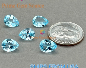 Topacio azul cielo en forma de pera de 8 x 6 mm. Origen natural. Calidad superior. Muy buen corte y pulido.