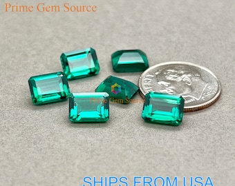 8x6mm Emerald Cut Green Emerald. Hydrothermal Created Emerald. AAA Quality - Excellent Cut & Polish. 1 Stone Only. May Birthstone.