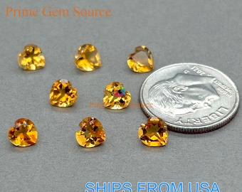 5mm Heart Yellow Citrine. Natural Origin. Premium Quality - Very Good Cut & Polish. 1 Stone Only. November Birthstone.
