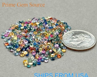 2mm Round Multicolor Sapphire Lot - Diamond-Cut Premium Quality - 20 Pieces - 100% Natural Stones - September Birthstone.